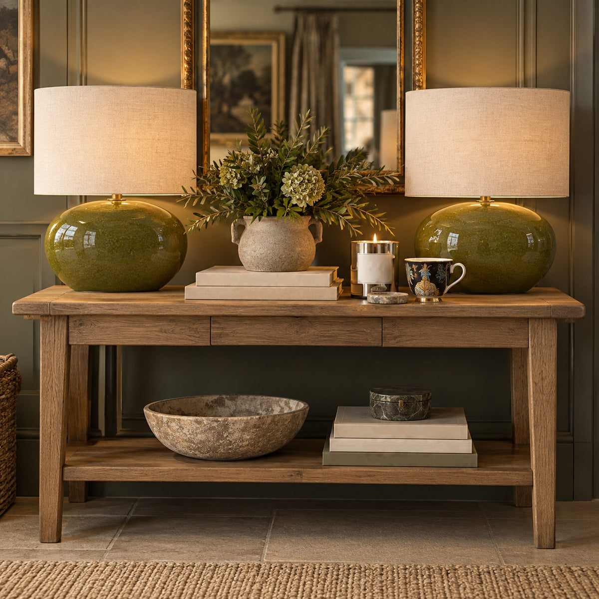Oval Olive Ceramic Lamp