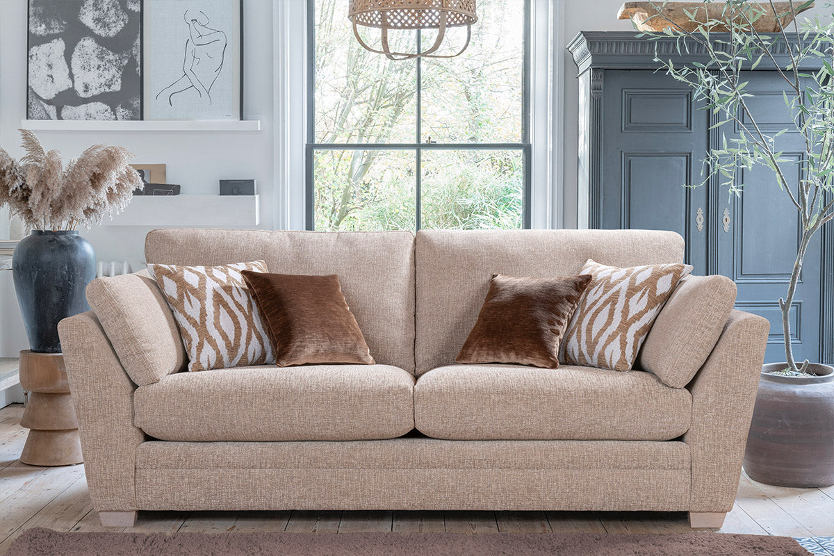 Rochelle Grand Sofa, standard back, smokey oak feet