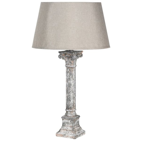 STONE COLUMN TABLE LAMP LINEN SHADE