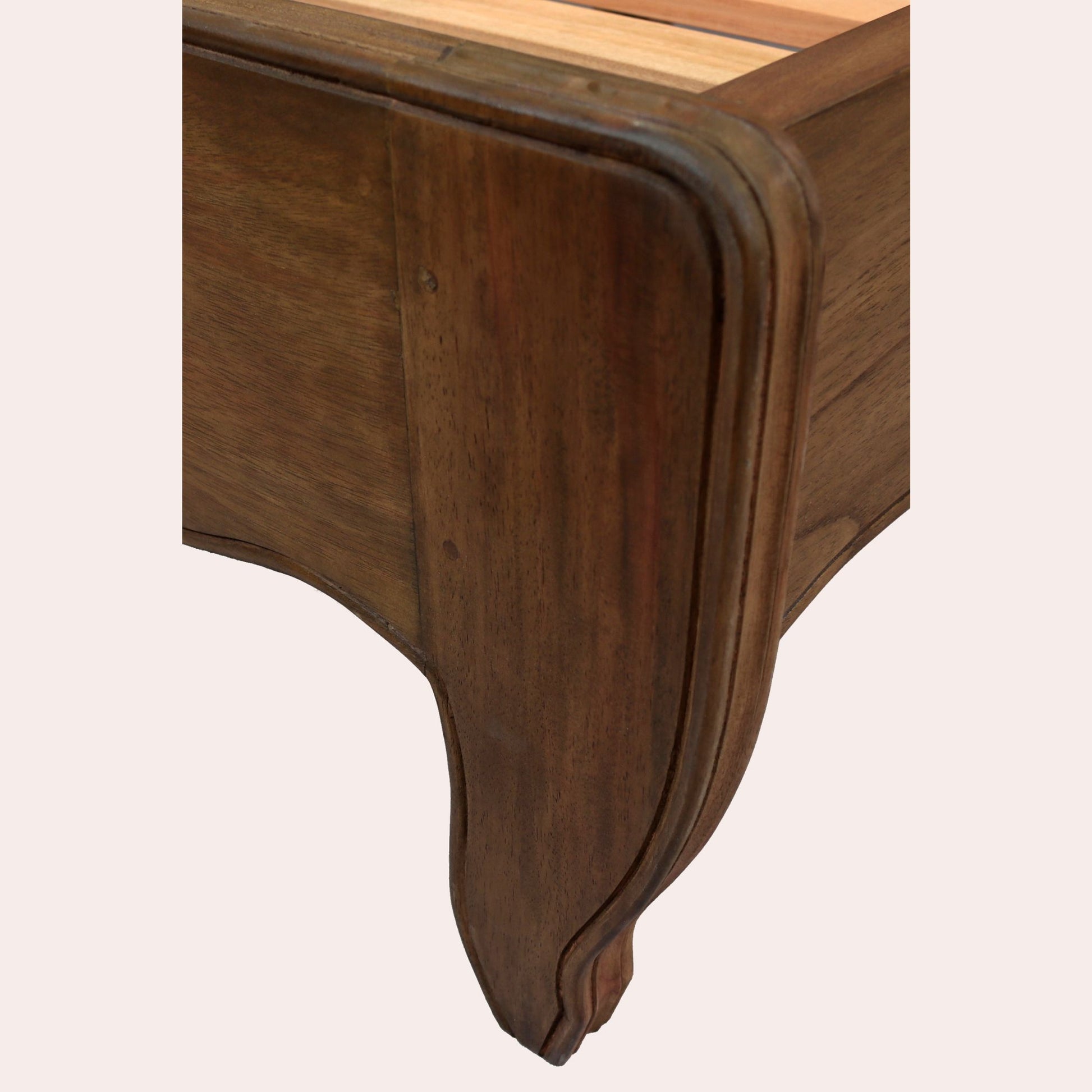Walnut cabriole style curved bed leg detail