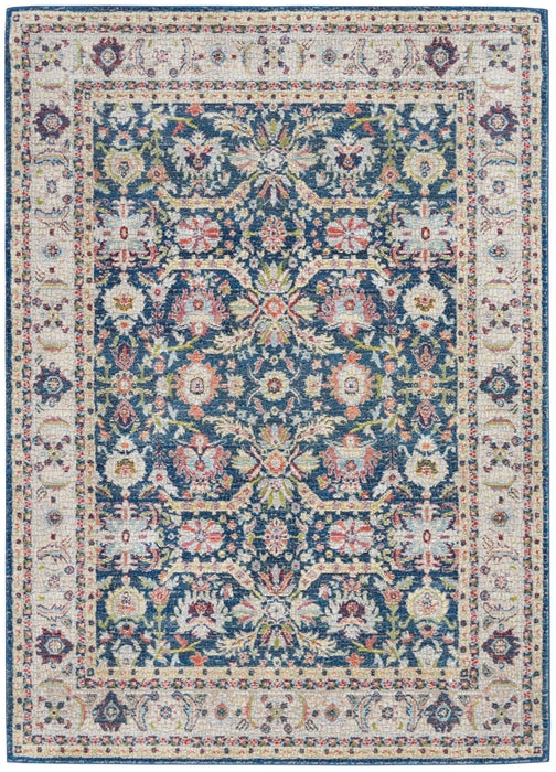 Vintage style navy mix floral motif Turkish area rug 