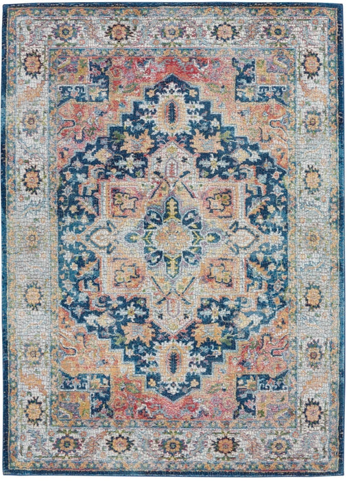 Vintage style blue, grey, pink tones Turkish area rug 
