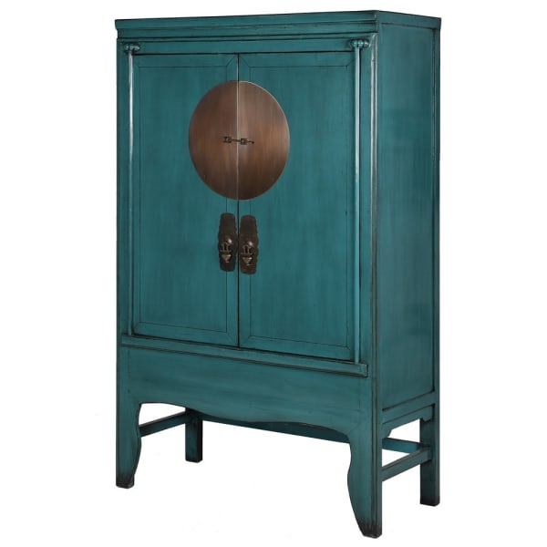 Chinese wedding cabinet in gloss turquoise with metal handles
