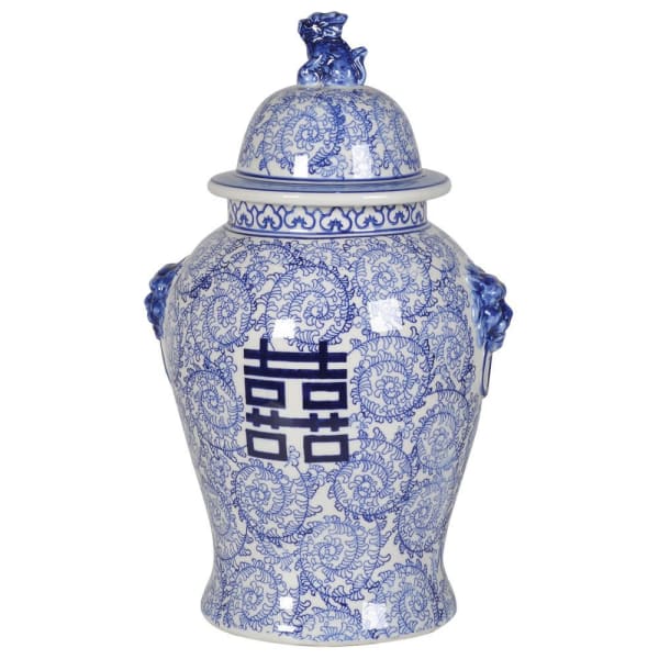 Classic blue and white ceramic lidded temple jar 