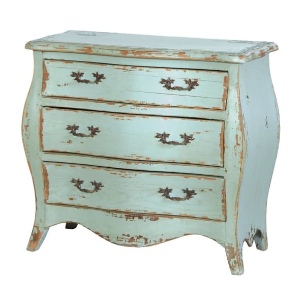 Small French antique style turquoise 3 drawer chest 