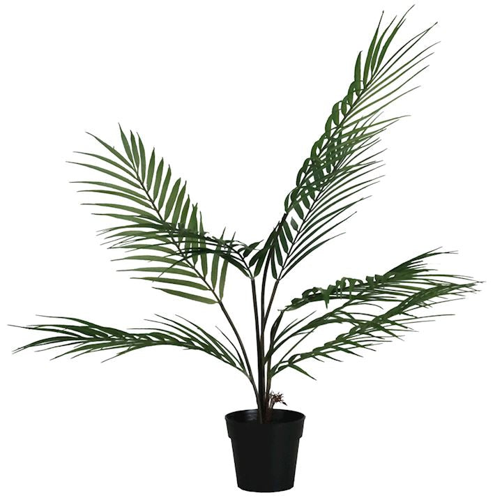 Faux green palm plant in pot 