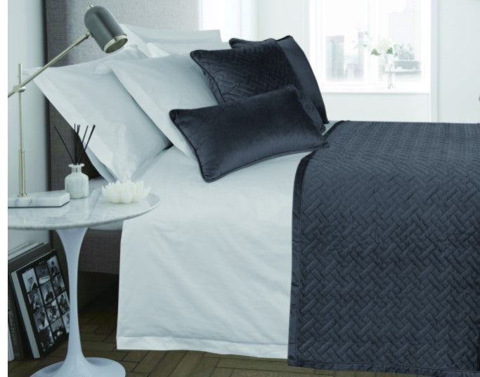 FRENCH VELVET BEDSPREAD NAVY & NAVY 135cm x 220cm Ebony Rose Interiors
