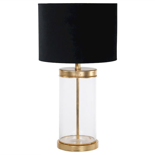 GLASS & GOLD LAMP BLACK VELVET SHADE