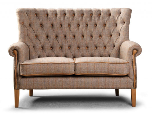 Button back hunting lodge tweed 2 seater on white background