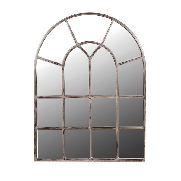 Arch multi window style mirror lightly distressed wood frame