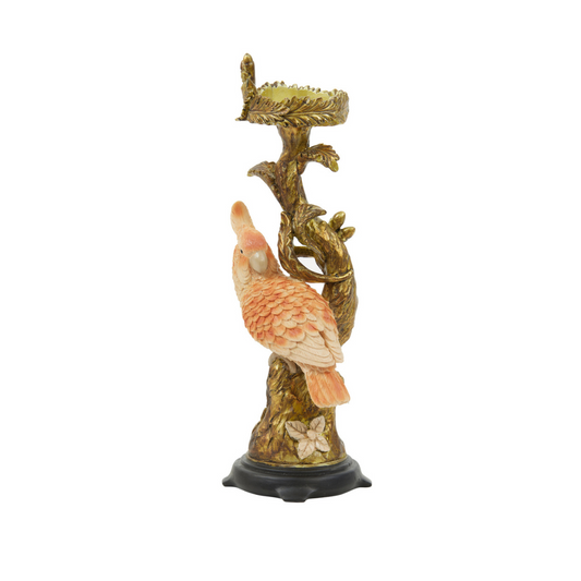 PARROT ANTIQUE GOLD & PEACH CANDLE HOLDER