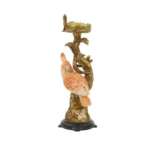 Parrot Antique Gold & Peach Candle Holder