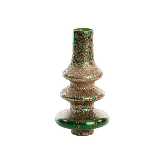 DARK GREEN & GOLD GLASS VASE / LAMP