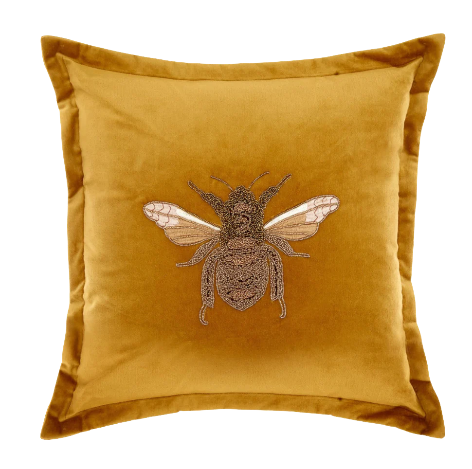 Lila Bee Velvet Cushion Black / Mustard / Green