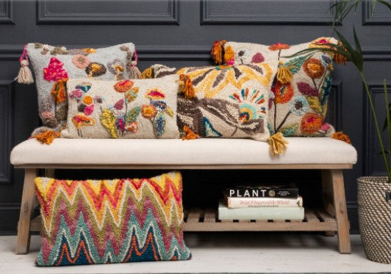 FLEUR HAND EMBROIDERED 100% WOOL CUSHION
