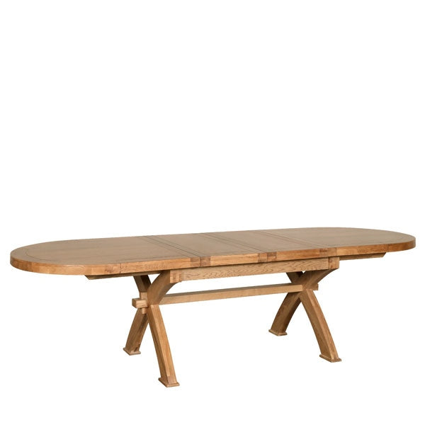 OVAL X-LEG EXTENDABLE DINING TABLE SOLID OAK